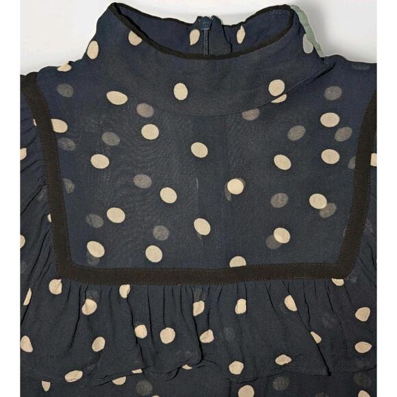 GANNI Georgette Polka Dot Sheer Ruffle Blouse Size: 36/Small Parisian Coquette - Picture 6 of 14